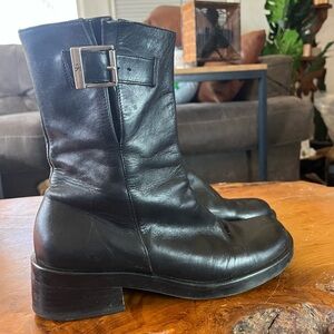 Calvin Klein Y2K Leather Ankle Boots Silver CK Buckle Square Toe Size 8 Brazil